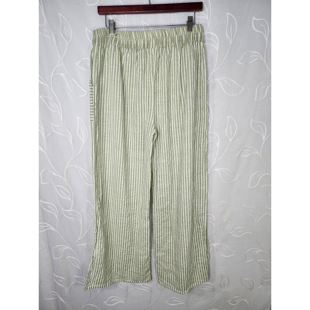 Salty Lemon Women's XL White Green Stripe Beach Pants Leg Slits Boho - Picture 10 of 13